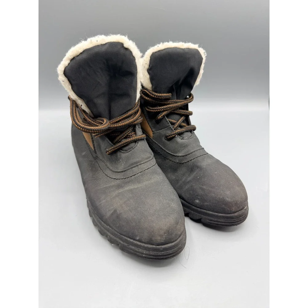 Chillmark Positively Mens 8M Black Brown Quilted Faux Shearling Winter Boots